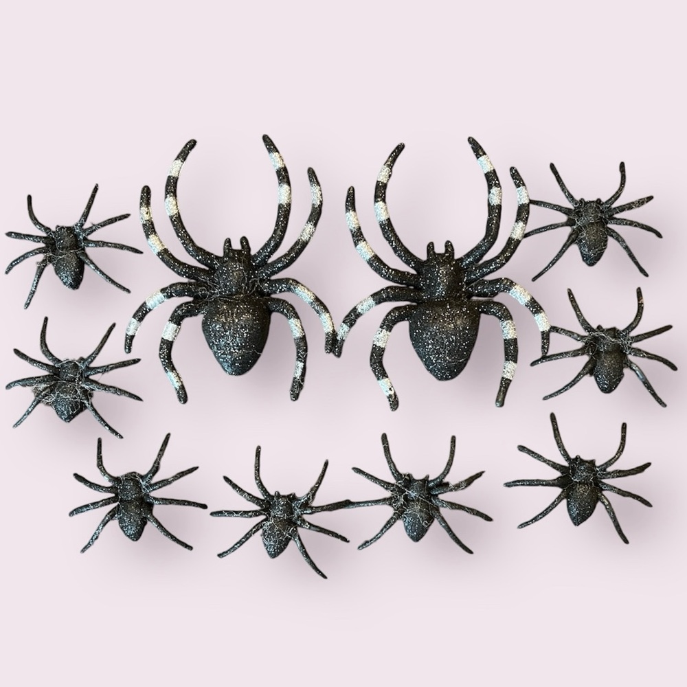 Halloween Decor Black Spiders Assorted Size Spooky Yard Prop Decorations 10 PCS